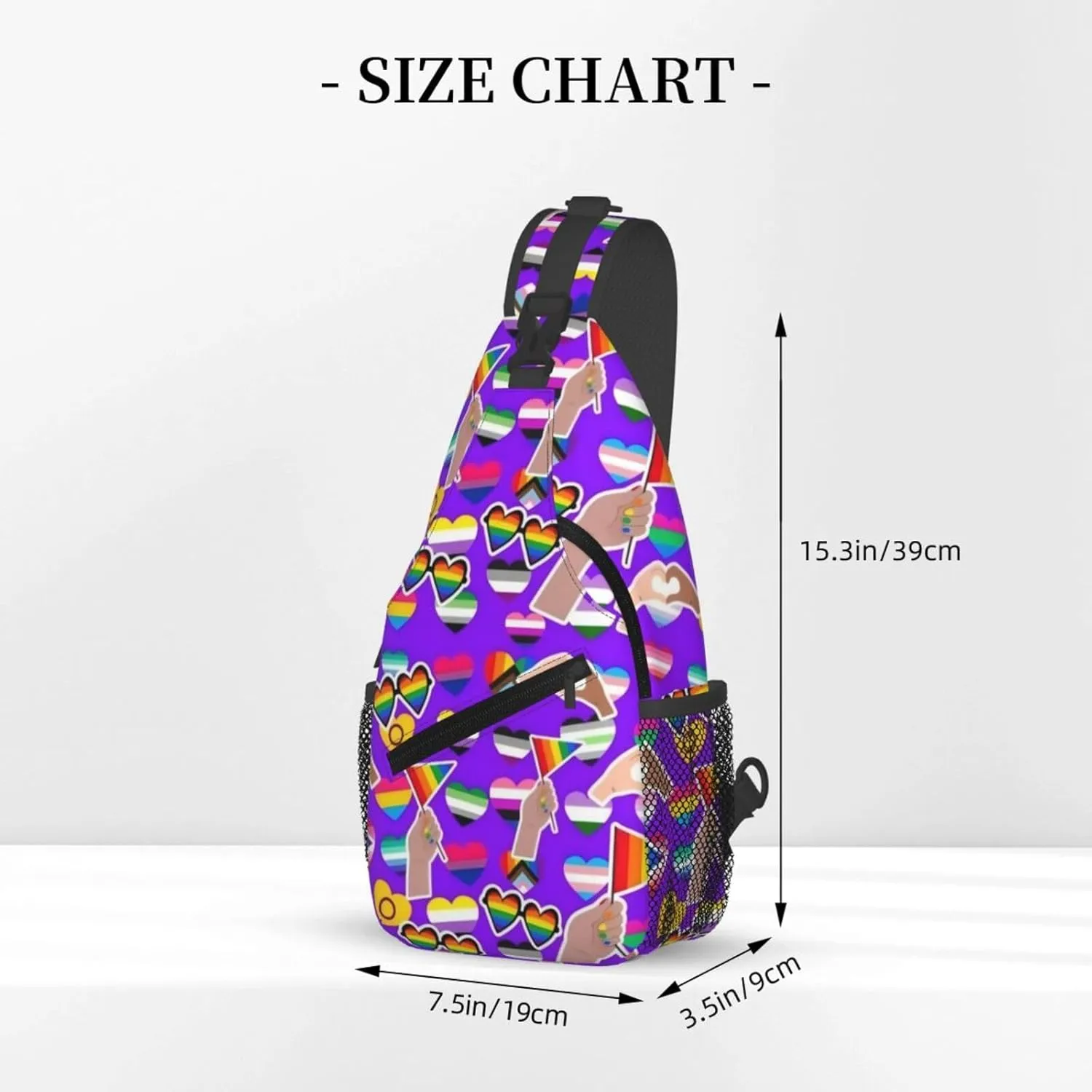 Love Is Love LGBT Gay Pride Rainbow Heart Crossbody Bag Adjustable Sling Bag Chest Bags Travel Shoulder Backpack