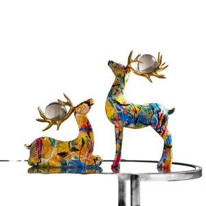 Lovely Modern Art Colorful Dear Statue Dining Room Decoration Graffiti Office Ornaments Printing Resin Home Decor Furnishing