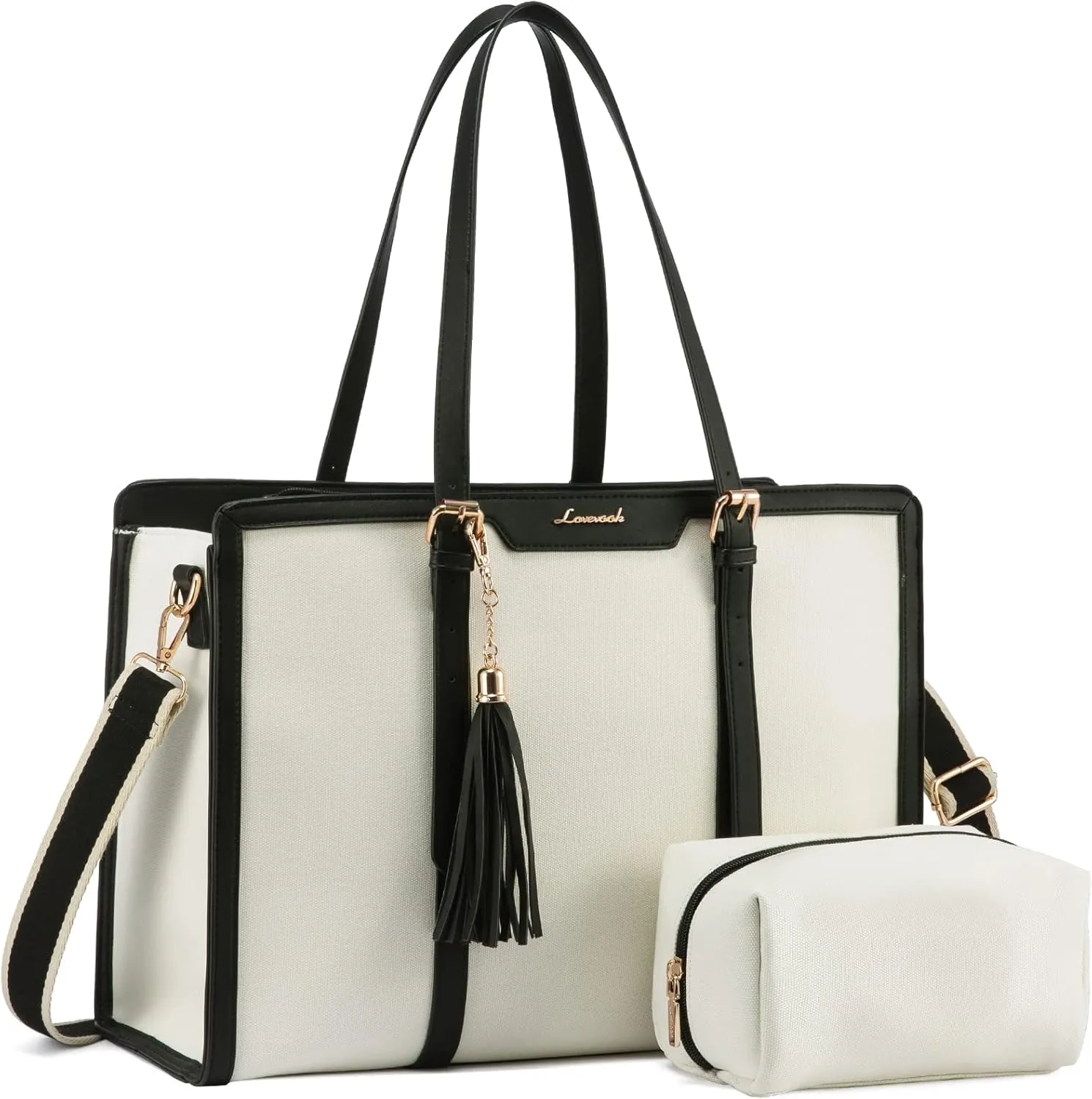 LOVEVOOK 15.6-inch Canvas Laptop Tote with Clutch for Women - Lightweight, Large Capacity for Work, Travel, School