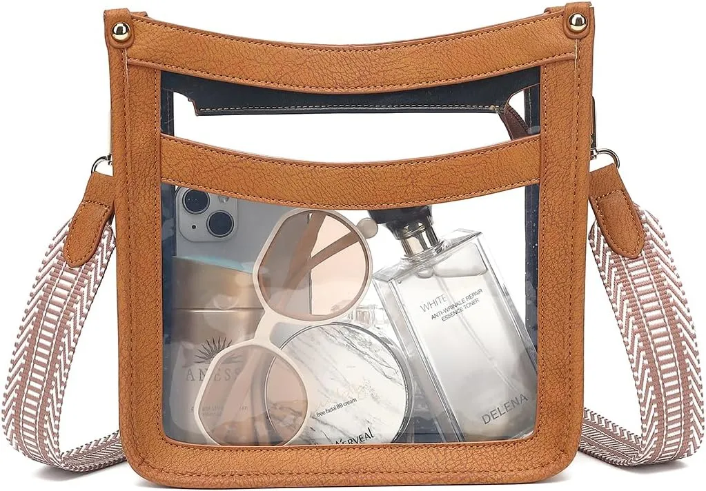 LOXOMU Clear Crossbody Bag - Stadium Approved Clear Purse with Guitar Strap for Events, Concerts