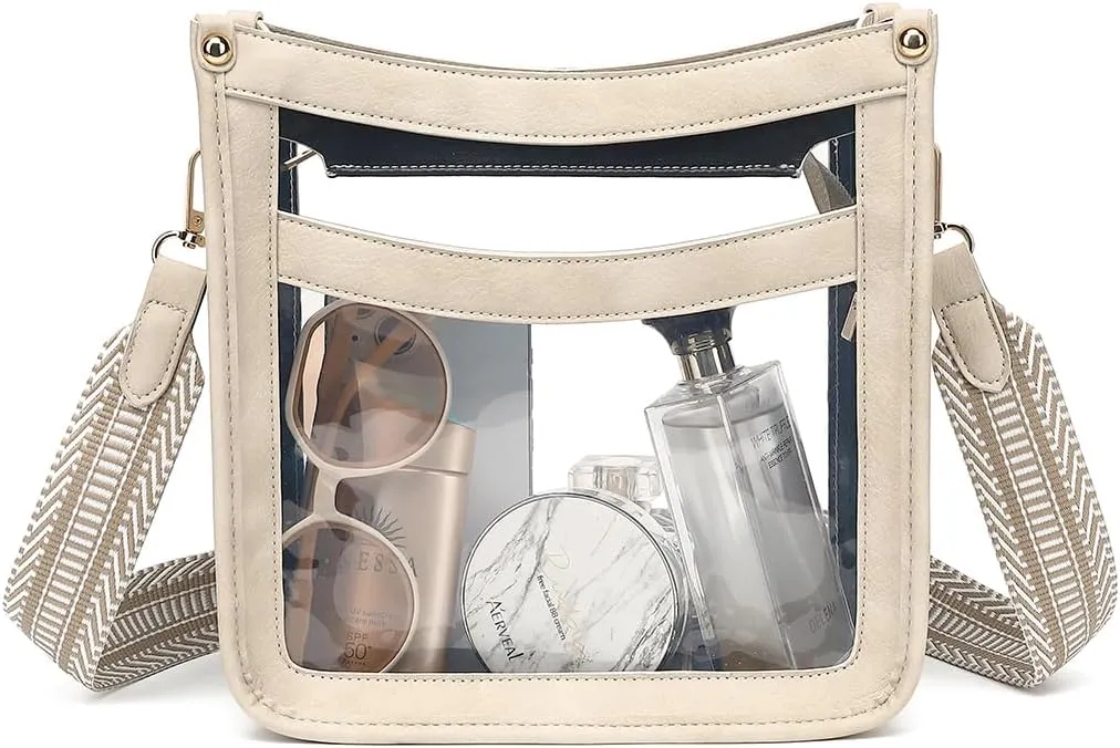 LOXOMU Clear Crossbody Bag - Stadium Approved Clear Purse with Guitar Strap for Events, Concerts