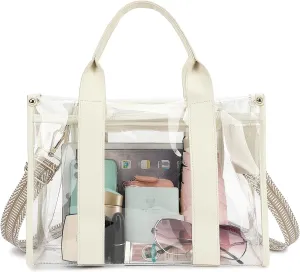 LOXOMU Clear Tote Bag Stadium Approved, Large Clear Bag for Stadium Events Transparent Shoulder Handbag with Adjustable Strap