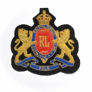 Luxury Branded Fashion Hand-Embroidered Crest Patch – Gold Bullion Wire Badge