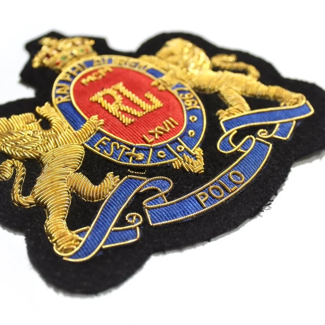 Luxury Branded Fashion Hand-Embroidered Crest Patch – Gold Bullion Wire Badge