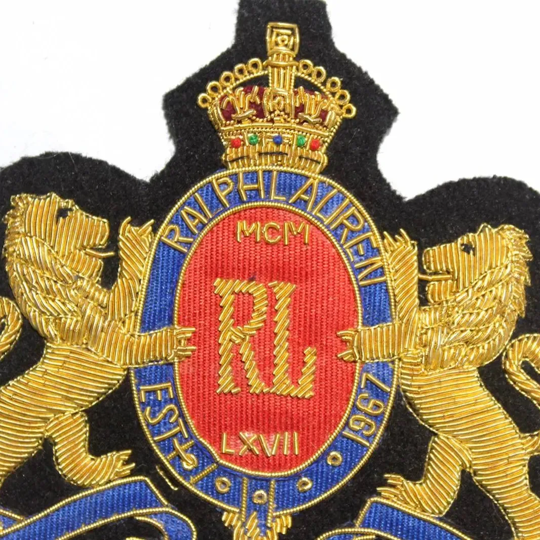Luxury Branded Fashion Hand-Embroidered Crest Patch – Gold Bullion Wire Badge