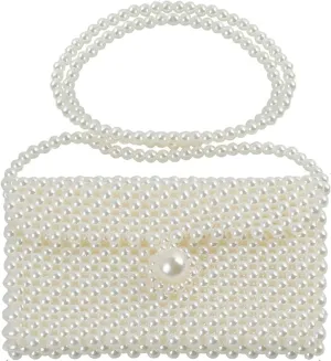 Luxury Pearl Bag Chain Bag Purse Shoulder Bag Evening Bags for Women, Artificial Pearl Clutch Crossbody Beaded Handmade Bags for Party Wedding Bridal Travel