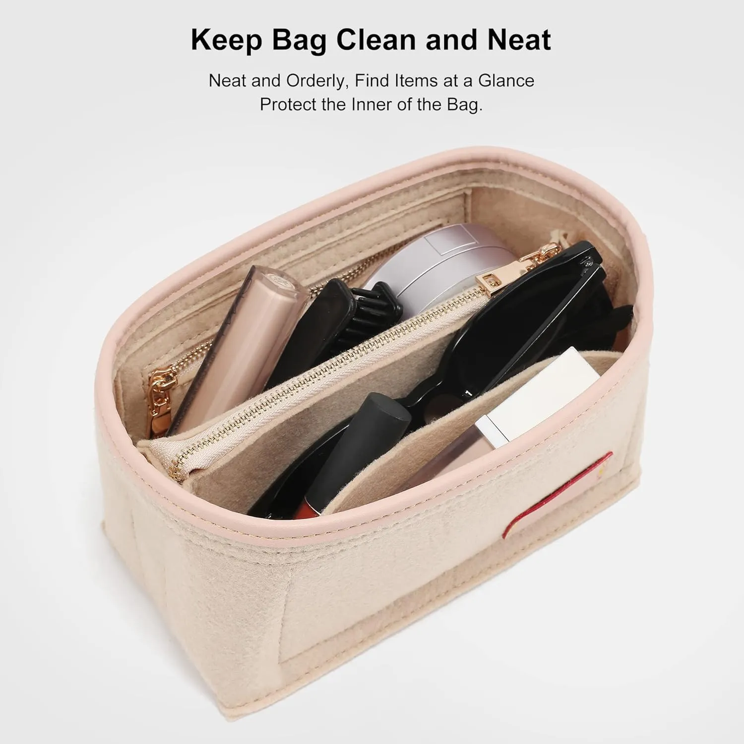 LV Speedy 20 LV Alma BB Felt Organizer Insert, Purse Organizer Insert for Handbags with Zipper Pocket and Bag in Bag (Beige, Small)