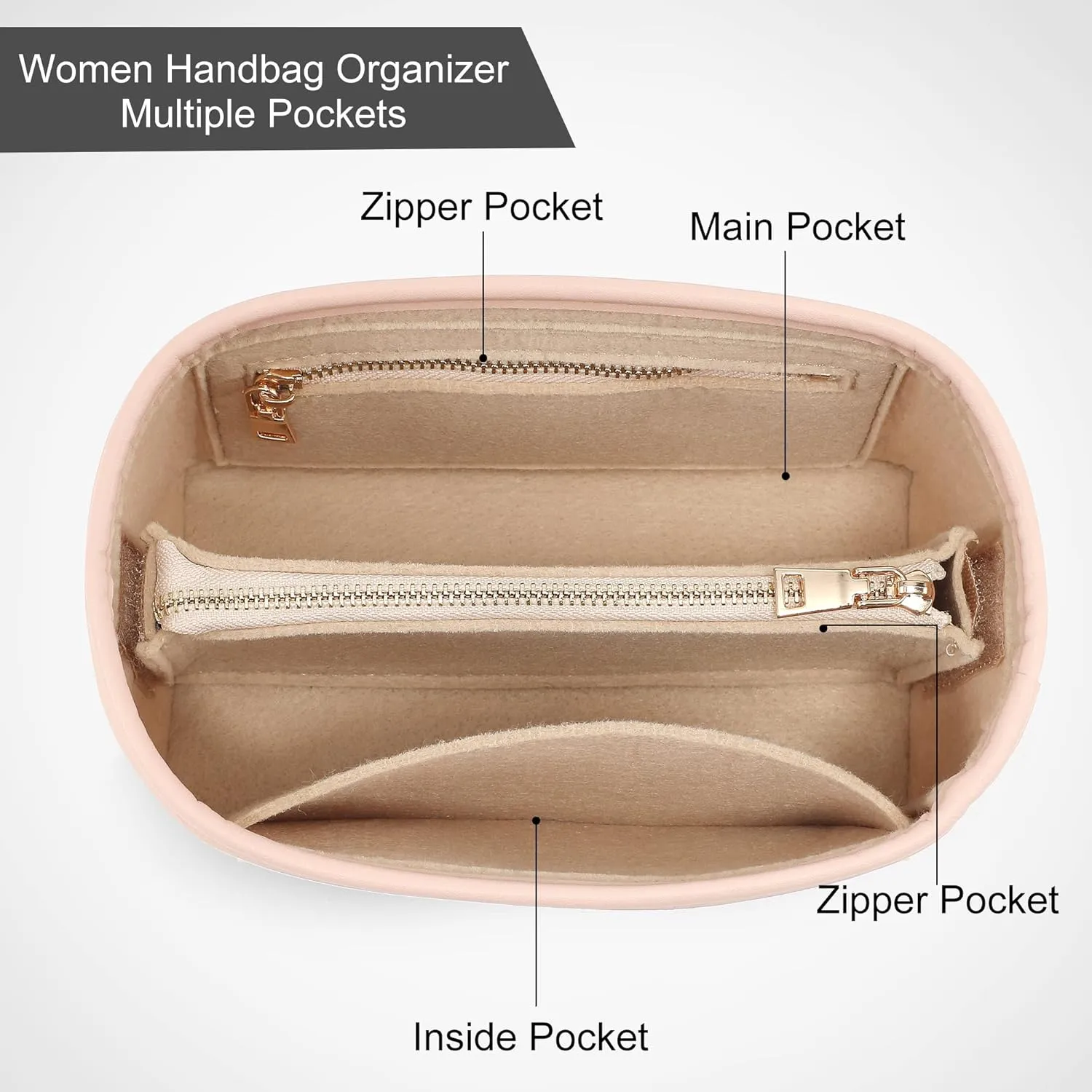 LV Speedy 20 LV Alma BB Felt Organizer Insert, Purse Organizer Insert for Handbags with Zipper Pocket and Bag in Bag (Beige, Small)
