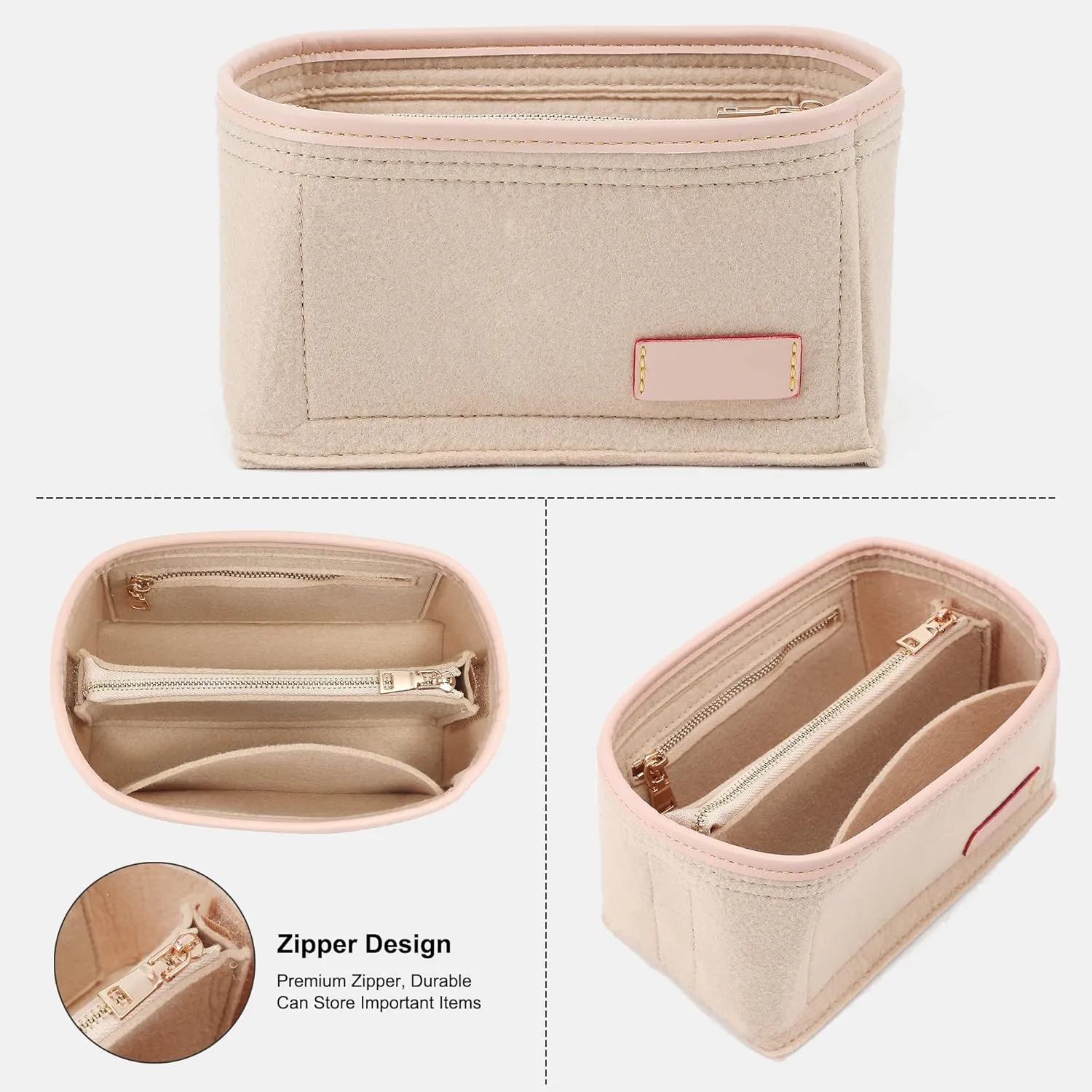 LV Speedy 20 LV Alma BB Felt Organizer Insert, Purse Organizer Insert for Handbags with Zipper Pocket and Bag in Bag (Beige, Small)