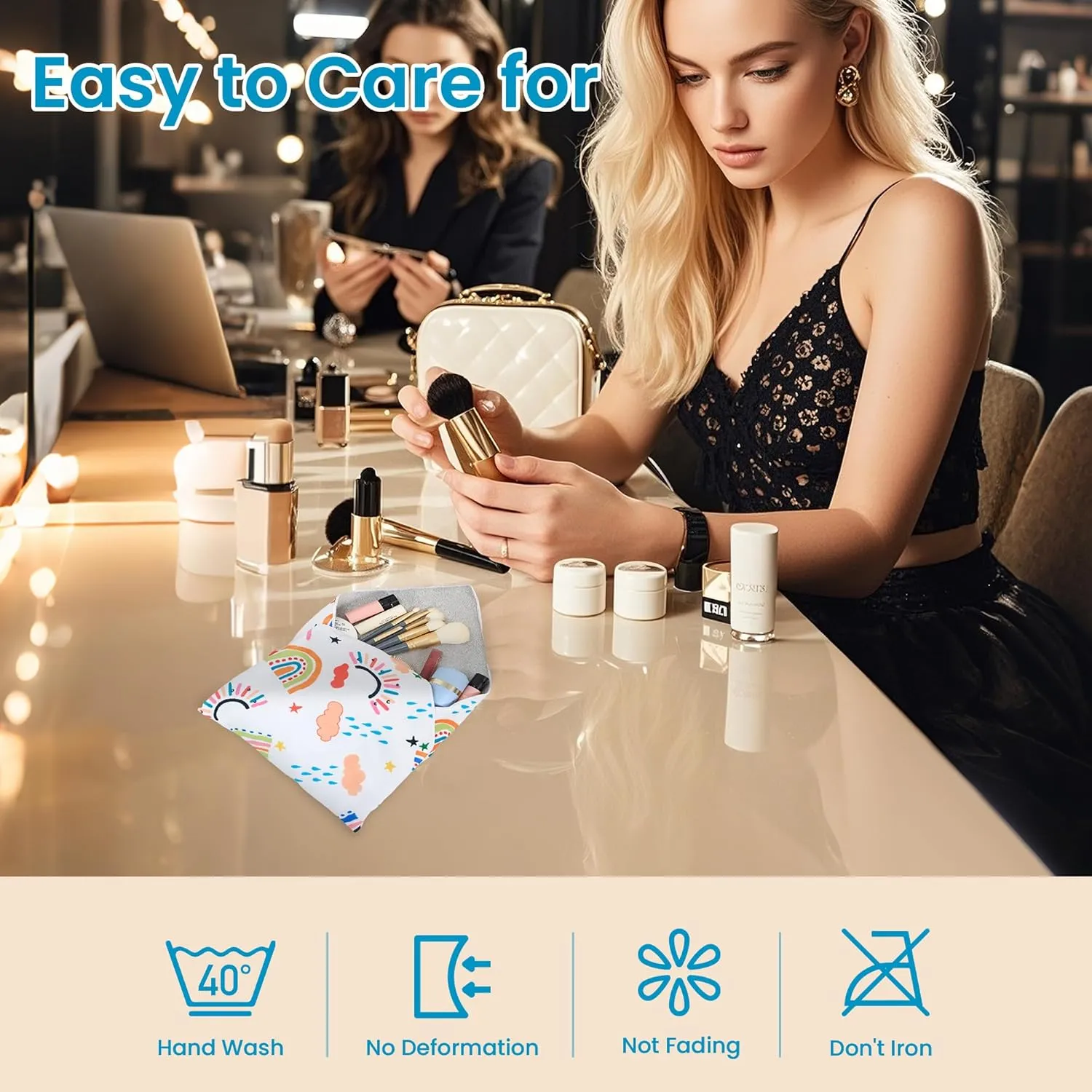 Magic Cloth Makeup Bag,Self-Adhesive Portable Cosmetic Bag,Multi Purpose Reusable Travel Storage Bag,Camera Lens Protector,Protective Cover Laptop Sleeve,Folding,Washable(21.7" X 21.7",Rainbow)
