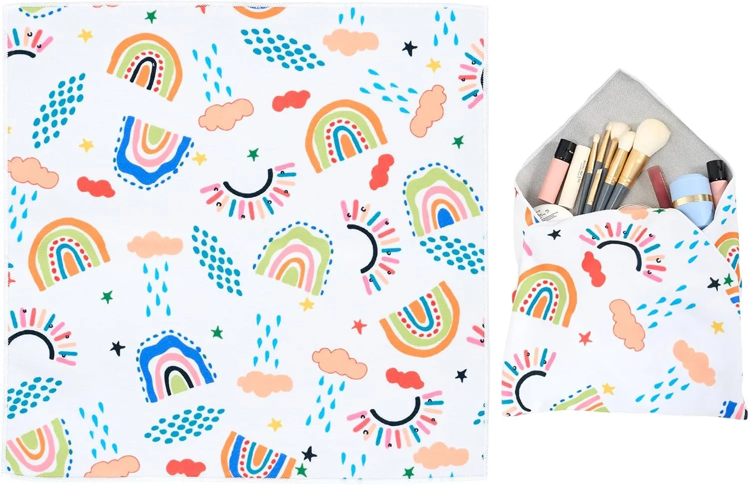 Magic Cloth Makeup Bag,Self-Adhesive Portable Cosmetic Bag,Multi Purpose Reusable Travel Storage Bag,Camera Lens Protector,Protective Cover Laptop Sleeve,Folding,Washable(21.7" X 21.7",Rainbow)