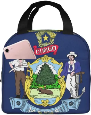 Maine State Flag Print Lunch Tote Bag Adult Insulated Tote Bags Work Travel Outdoor Daily Use
