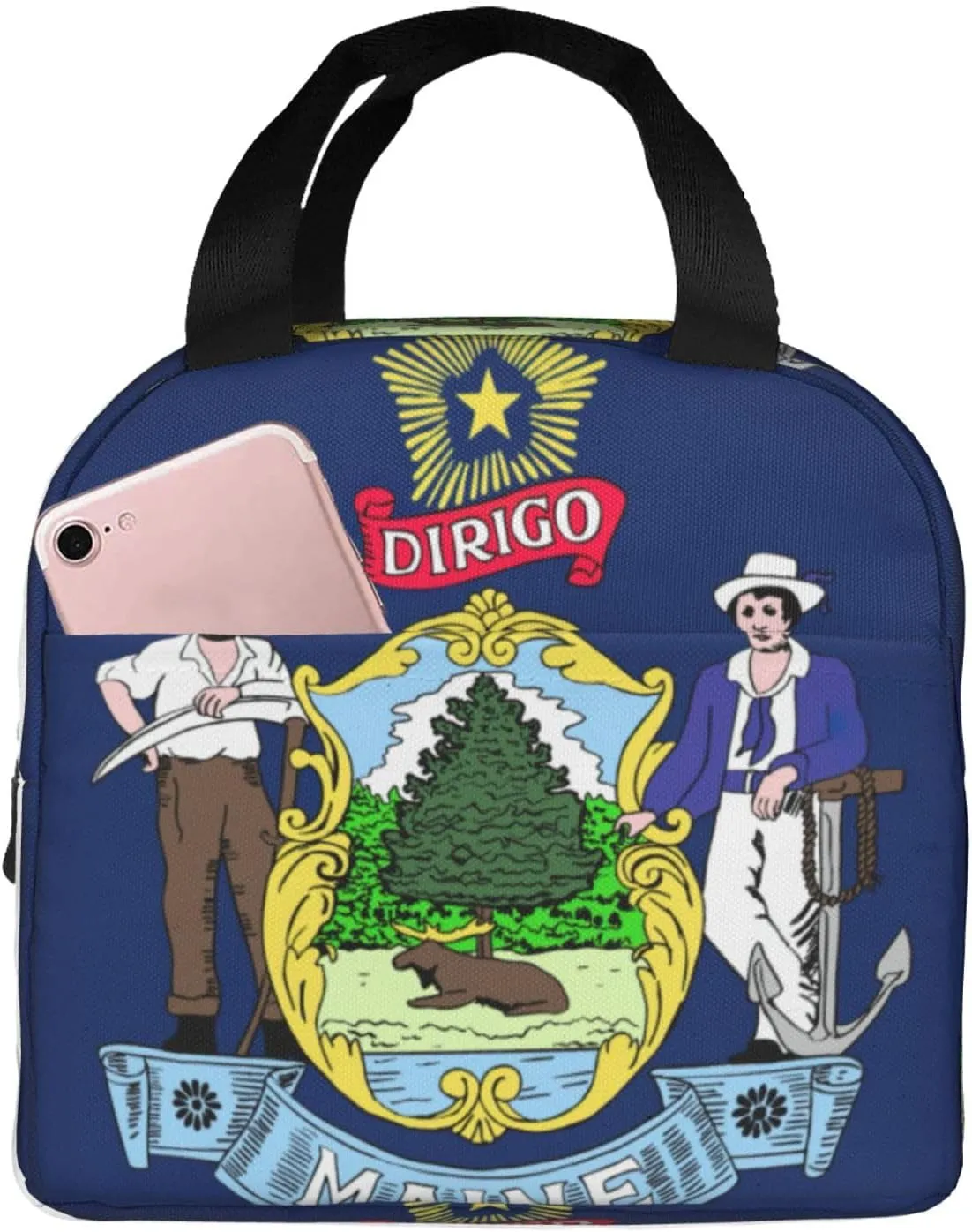 Maine State Flag Print Lunch Tote Bag Adult Insulated Tote Bags Work Travel Outdoor Daily Use