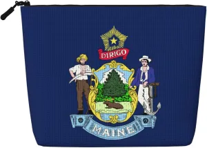 Maine State Flag print Makeup Bags for Purse Zipper Cosmetic Pouch Large Travel Canvas Make Up Organizer