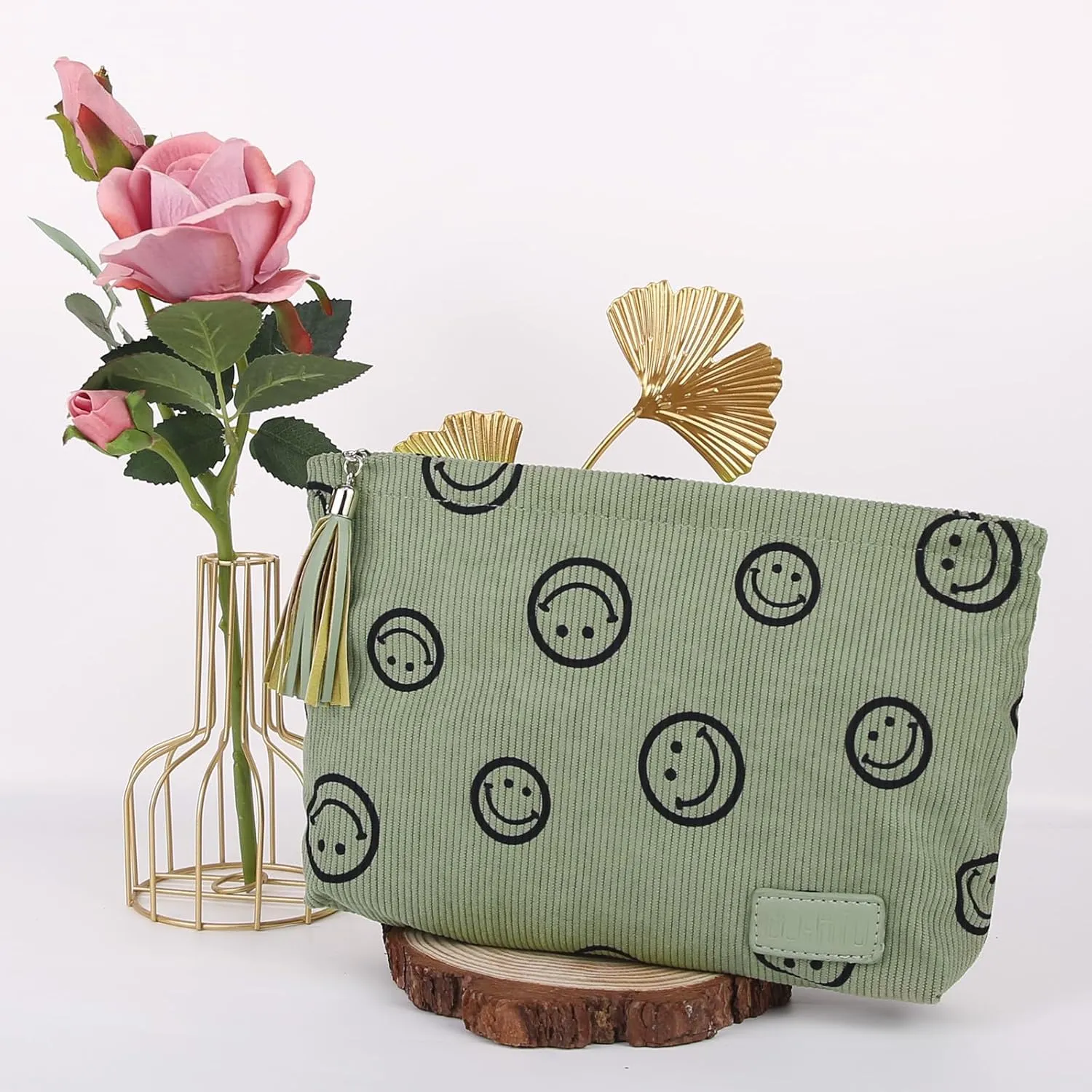 Makeup Bag Small Cosmetic Pouch: Cosmetic Bag for Purse - Cute Make up Bags with Tassel - Gifts for Teen Girl (03-Green)