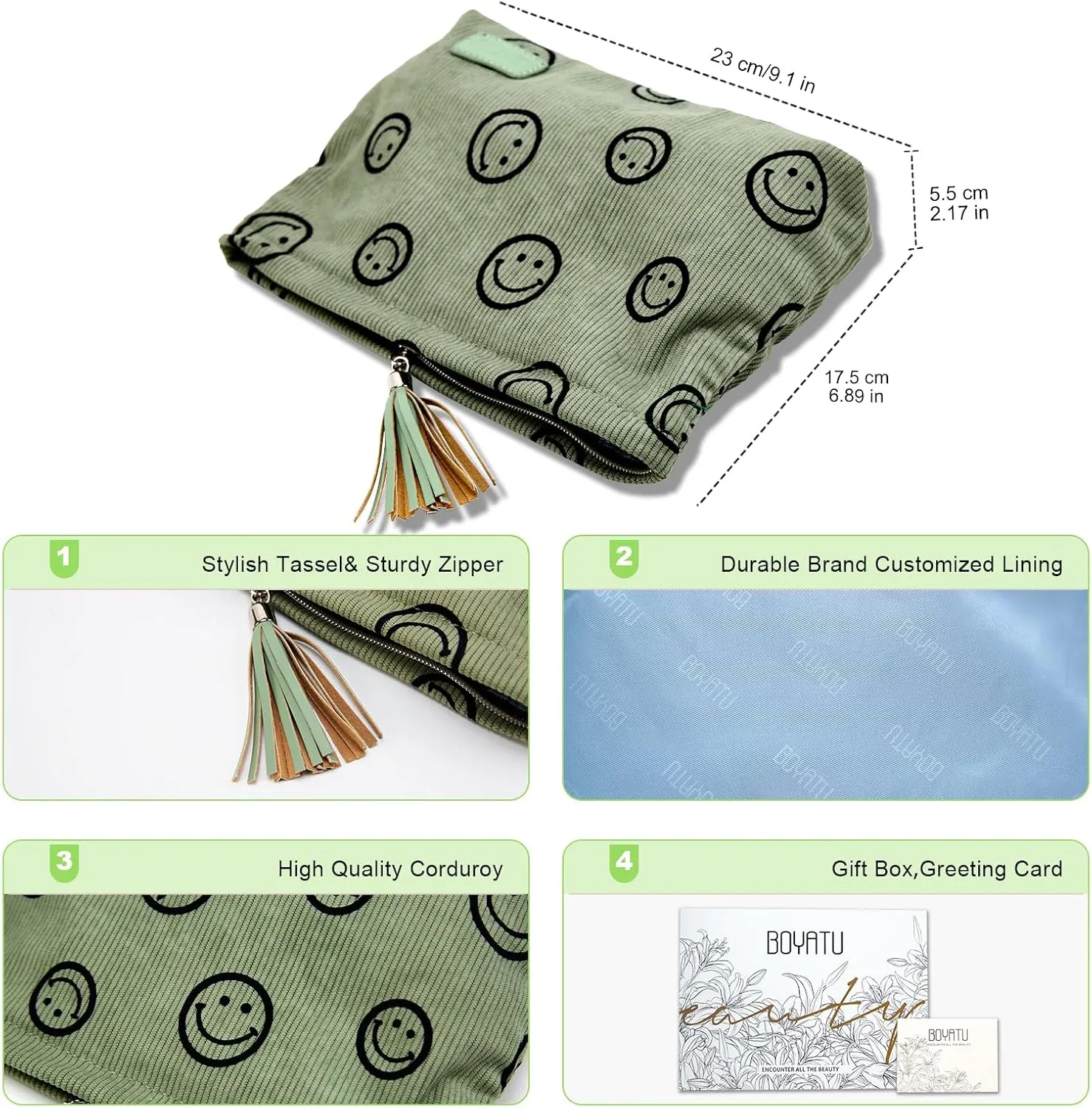 Makeup Bag Small Cosmetic Pouch: Cosmetic Bag for Purse - Cute Make up Bags with Tassel - Gifts for Teen Girl (03-Green)