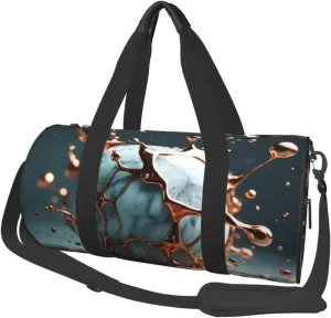 Marble Texture Copper Splatter Print Round Large Capacity Travel Luggage Bags,Men's and Women's Hand-Held Travel Clothing Bags