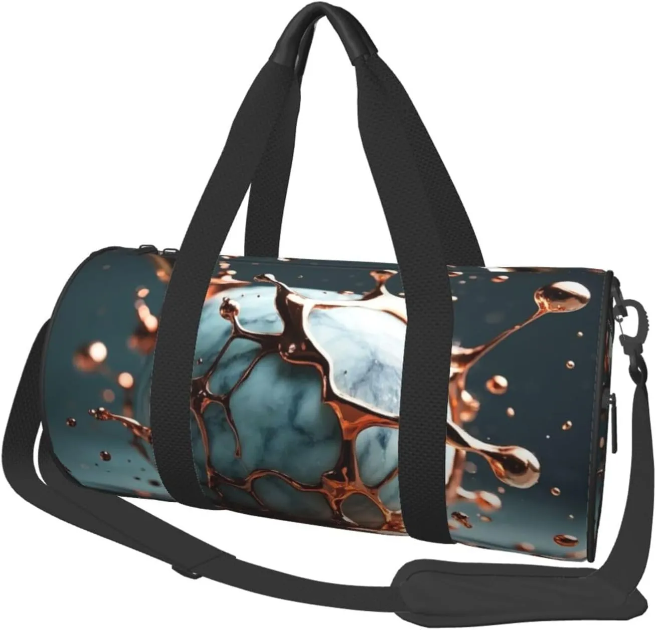 Marble Texture Copper Splatter Print Round Large Capacity Travel Luggage Bags,Men's and Women's Hand-Held Travel Clothing Bags