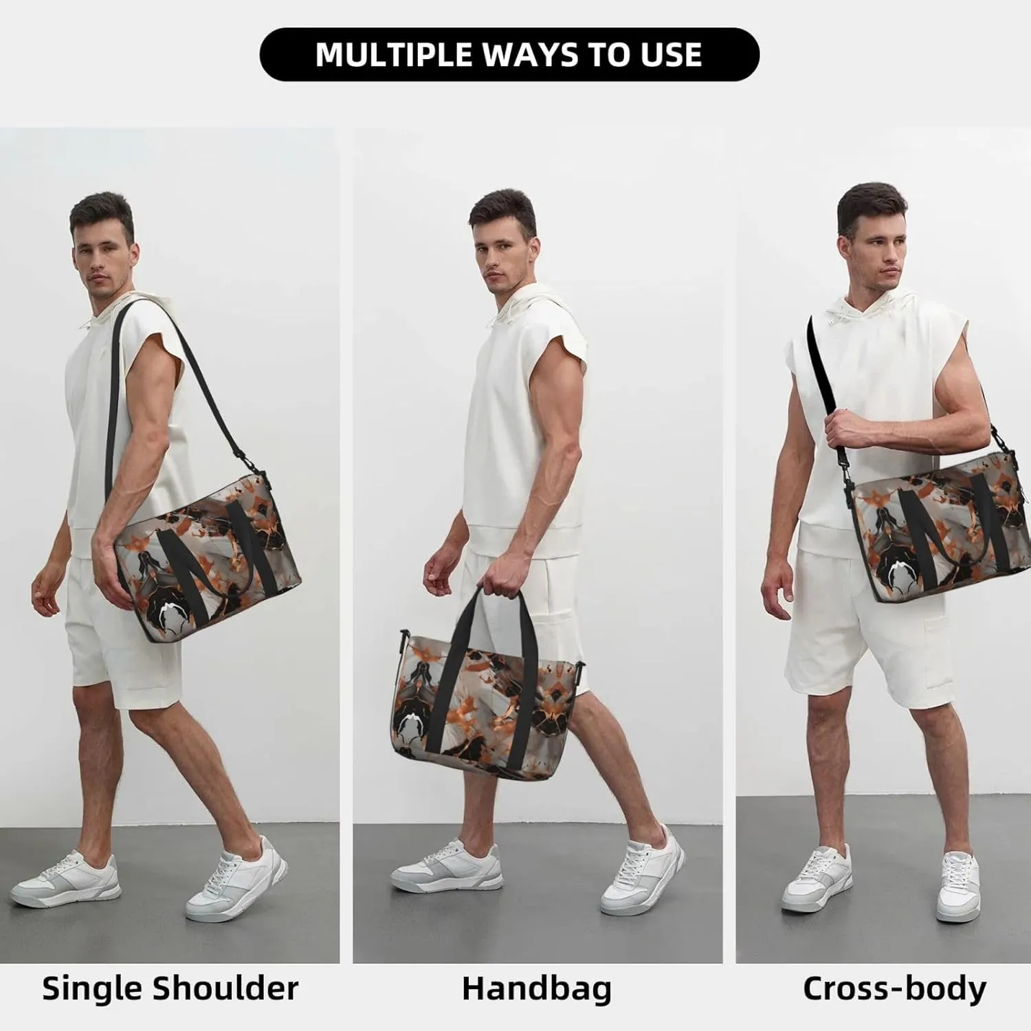 Marble Texture Copper Splatter Travel Duffel Bag Carry On Tote Bags For Men,Weekender Overnight Bag,Sports Tote Gym Bag