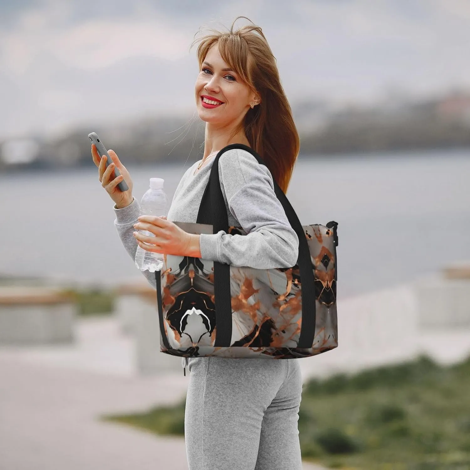 Marble Texture Copper Splatter Travel Duffel Bag Carry On Tote Bags For Men,Weekender Overnight Bag,Sports Tote Gym Bag