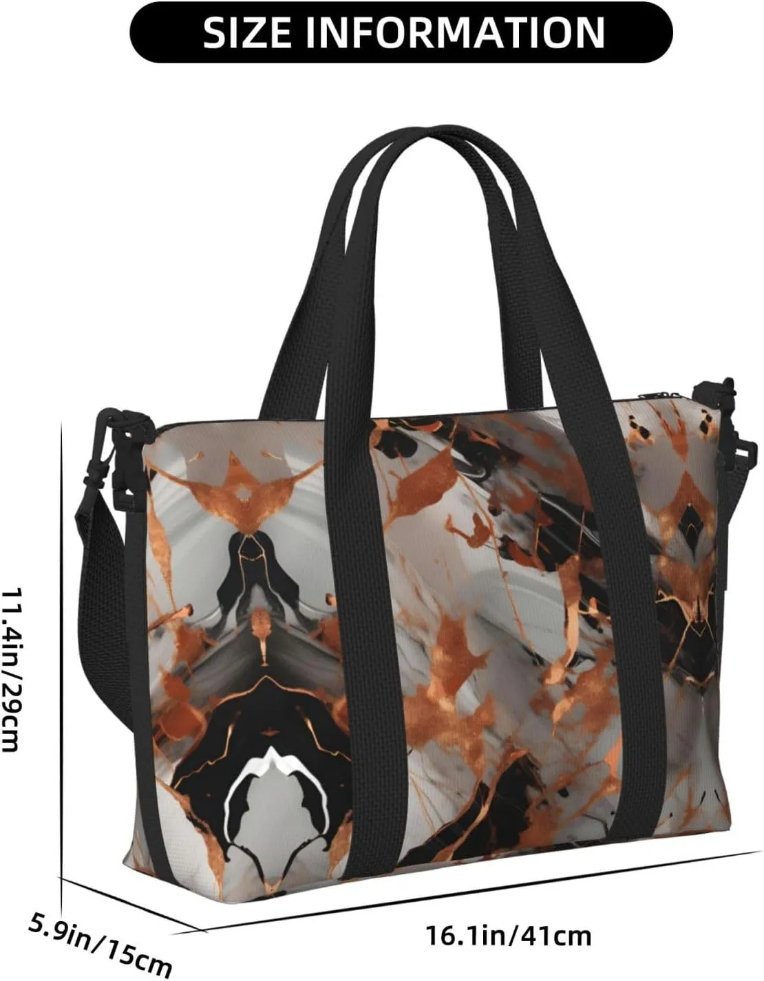 Marble Texture Copper Splatter Travel Duffel Bag Carry On Tote Bags For Men,Weekender Overnight Bag,Sports Tote Gym Bag