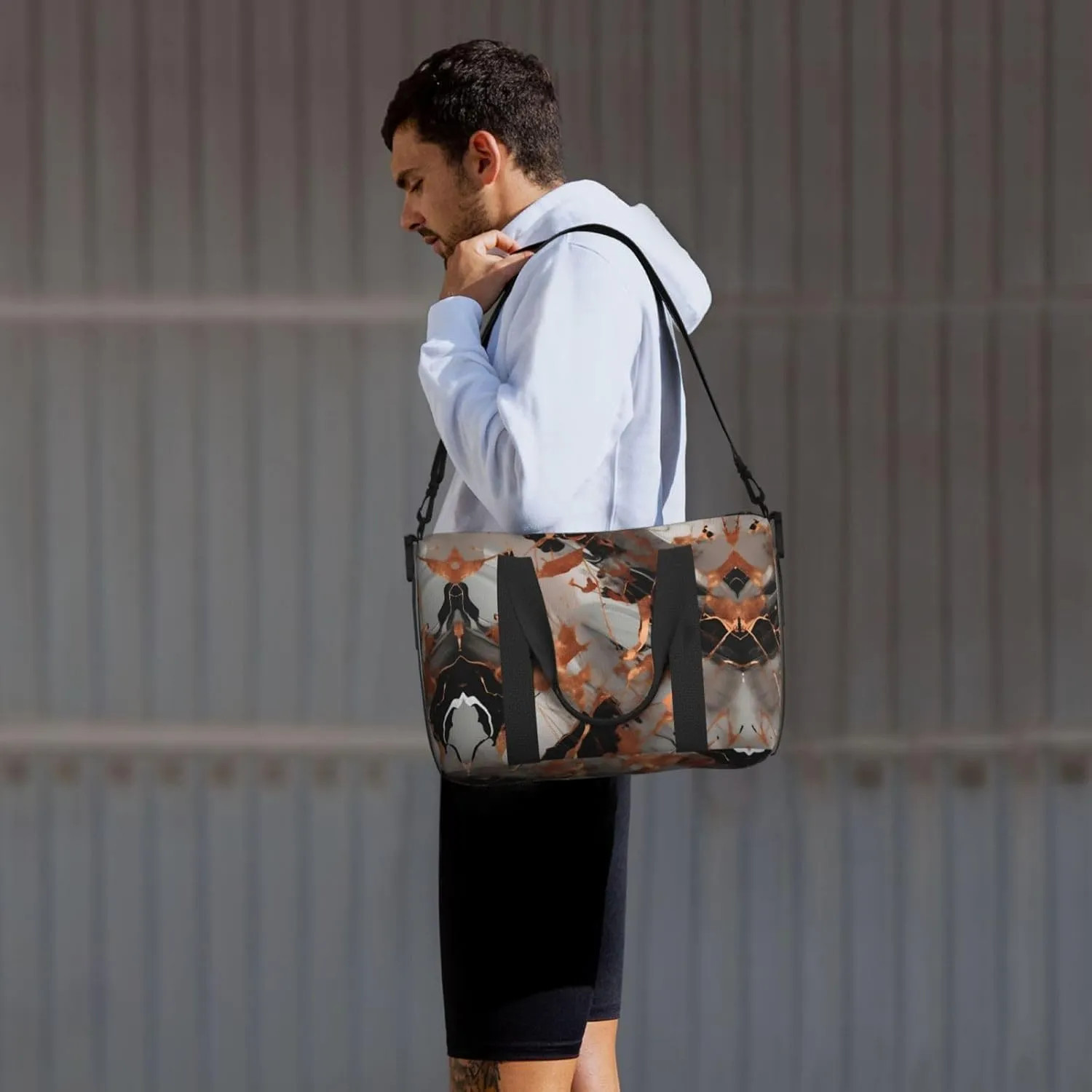Marble Texture Copper Splatter Travel Duffel Bag Carry On Tote Bags For Men,Weekender Overnight Bag,Sports Tote Gym Bag