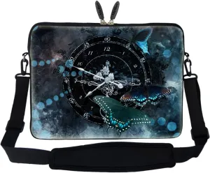 Meffort Inc 15 15.6 inch Neoprene Laptop Sleeve Bag Carrying Case with Hidden Handle and Adjustable Shoulder Strap - Butterfly Clock