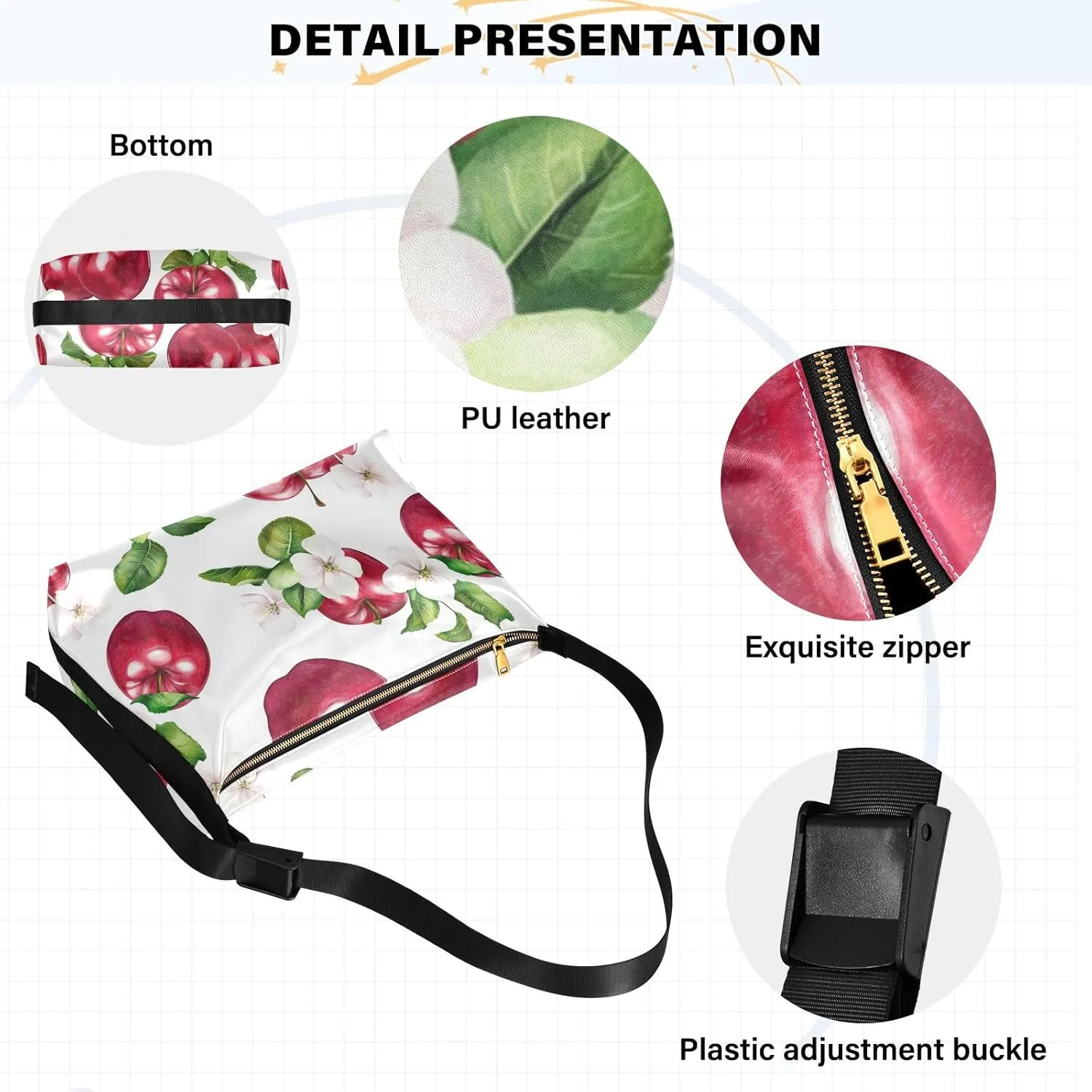 Men Crossbody Wallet Purse Leather Men Bags Shoulder Crossbody Sling Bag Fresh Pomegranate Fruit White