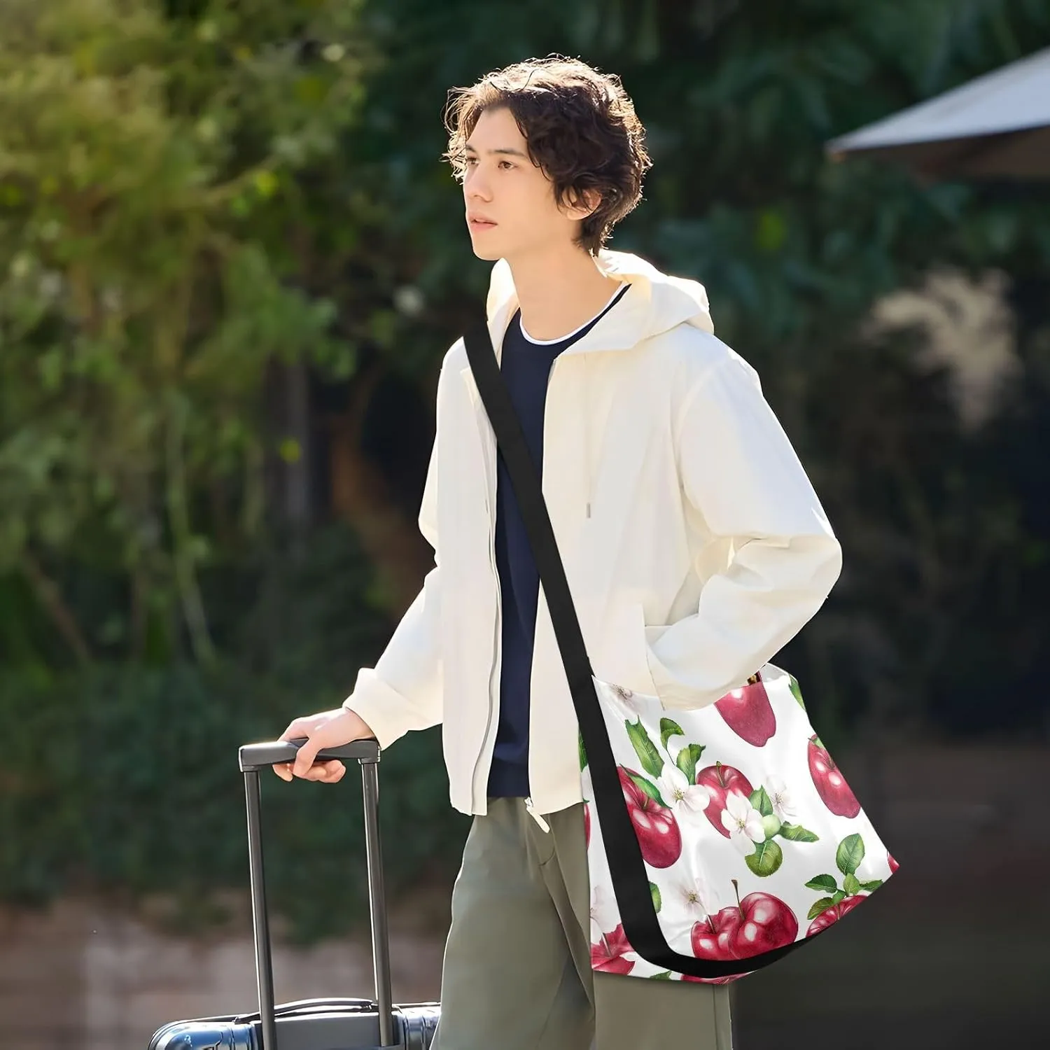 Men Crossbody Wallet Purse Leather Men Bags Shoulder Crossbody Sling Bag Fresh Pomegranate Fruit White