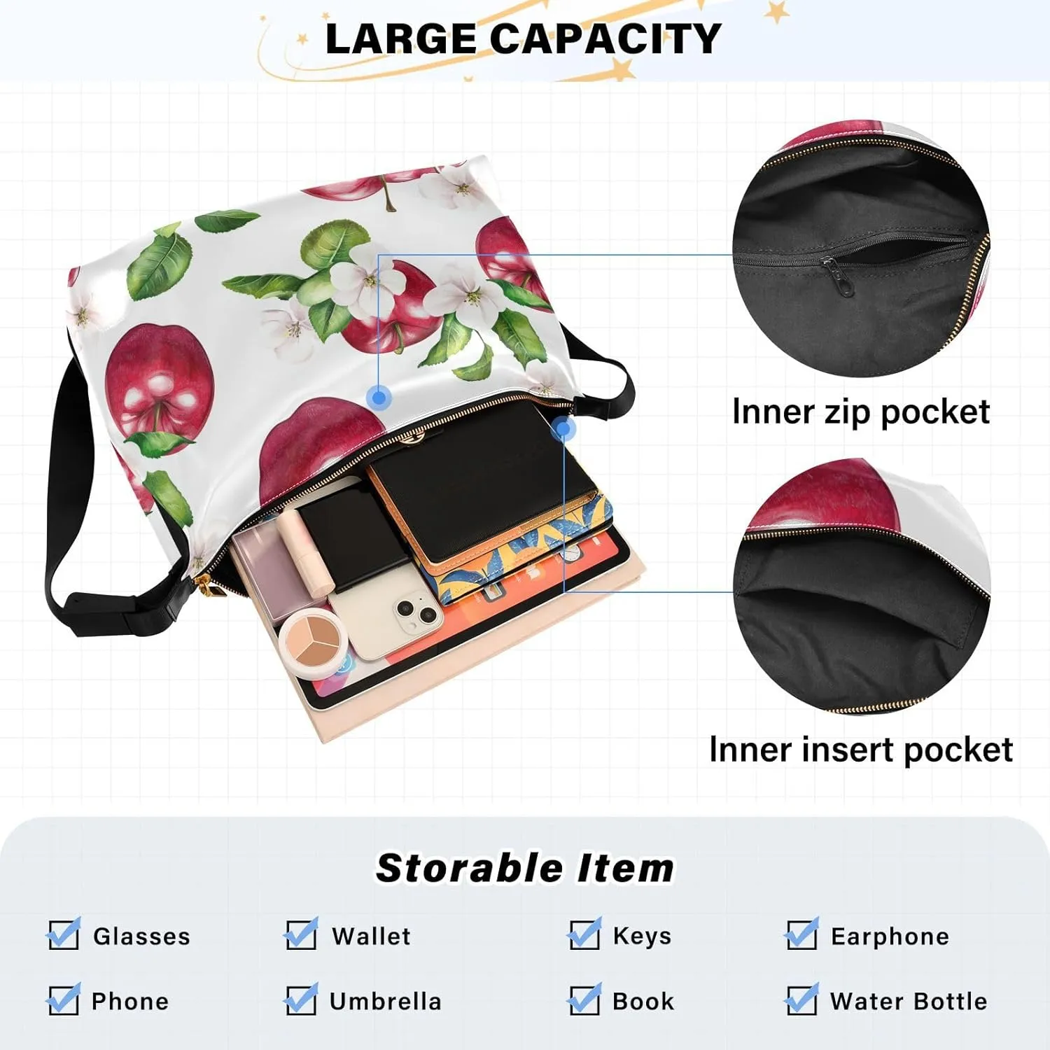 Men Crossbody Wallet Purse Leather Men Bags Shoulder Crossbody Sling Bag Fresh Pomegranate Fruit White