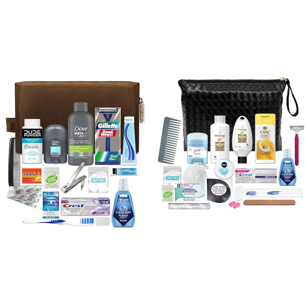 Men’s Premium 20-Piece Kit with Travel Size TSA Compliant Essentials & Women’s Premium 20-Piece Kit with Travel Size TSA Compliant Essentials in Stylish Cosmetic Bag