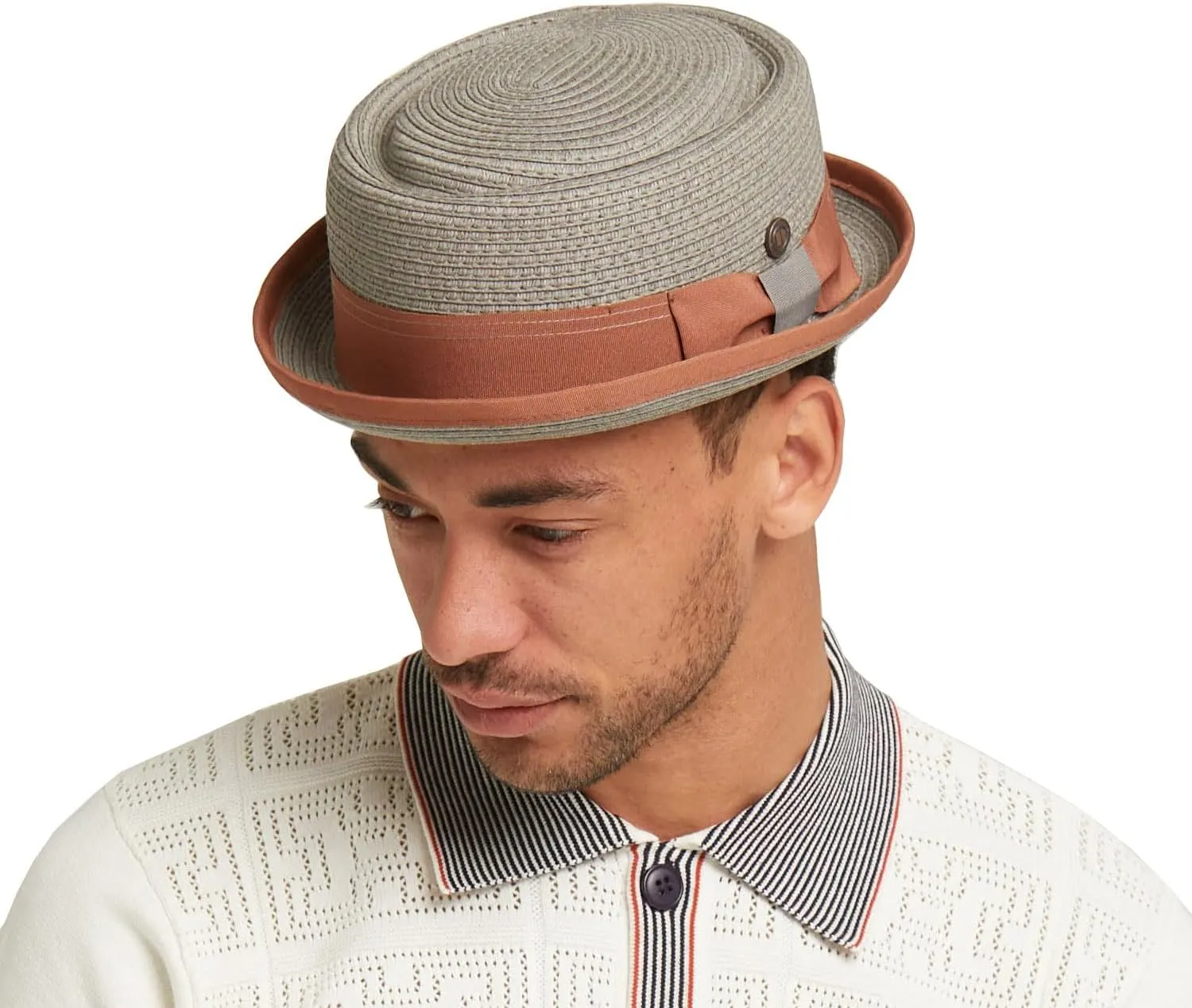 Mens Summer Paper Straw Skimpy Brim Retro Porkpie Hat