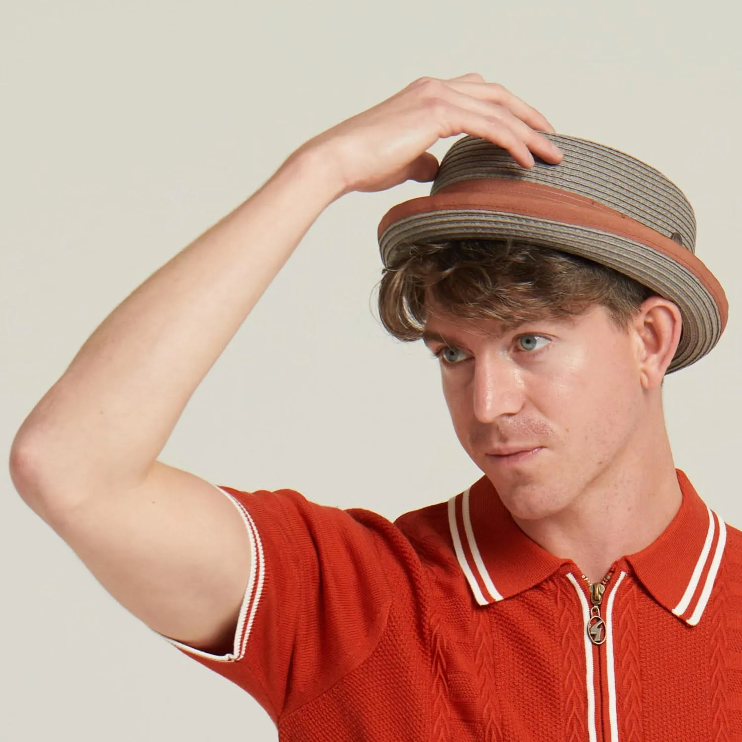 Mens Summer Paper Straw Skimpy Brim Retro Porkpie Hat
