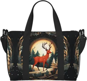 Merry Christmas Deer print Travel Duffle Bag,Weekender Bags,Gym Duffel Bag,Luggage Duffle Overnight for Women Men
