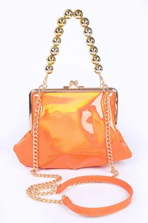 Metallic Mirrored Top Handle Swing Clutch Bag