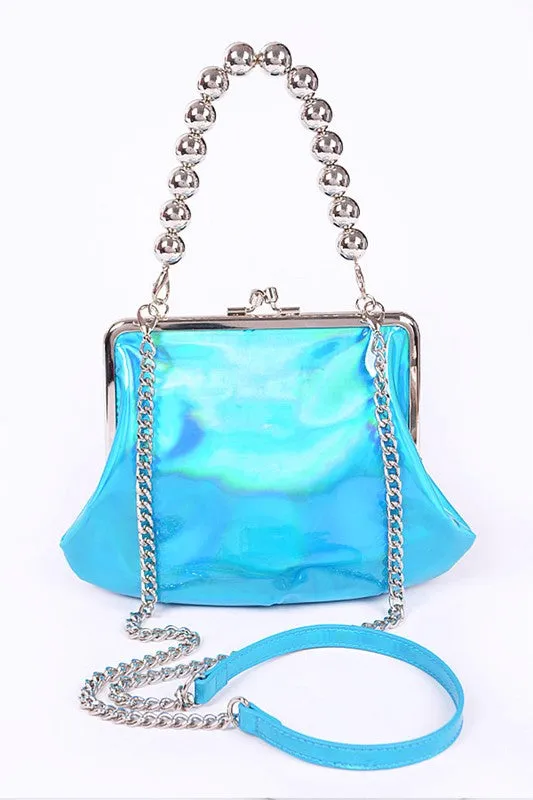 Metallic Mirrored Top Handle Swing Clutch Bag