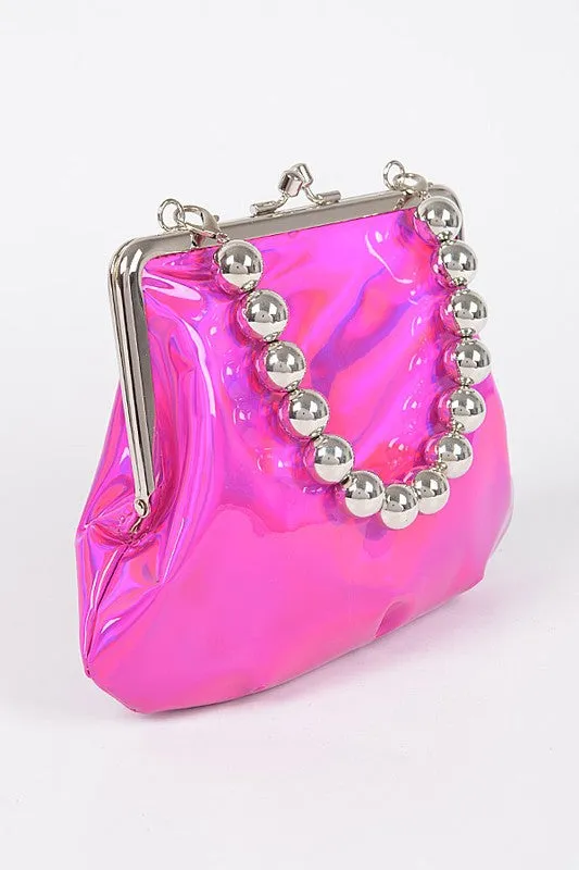 Metallic Mirrored Top Handle Swing Clutch Bag
