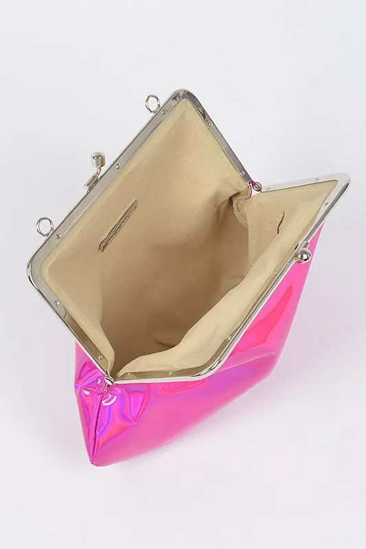 Metallic Mirrored Top Handle Swing Clutch Bag
