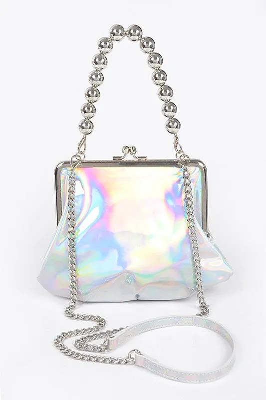 Metallic Mirrored Top Handle Swing Clutch Bag