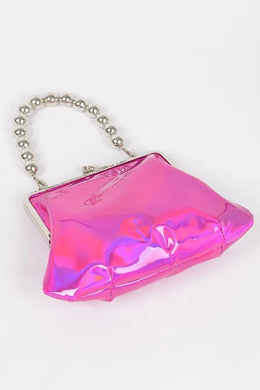 Metallic Mirrored Top Handle Swing Clutch Bag
