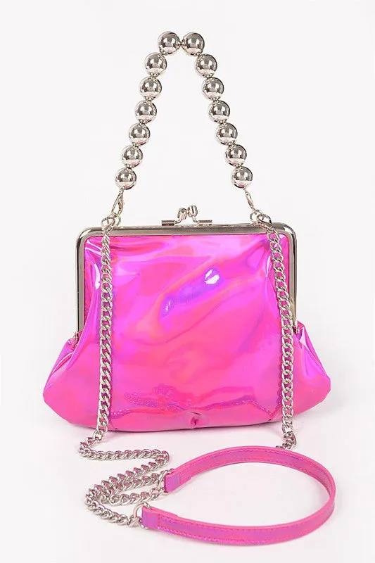 Metallic Mirrored Top Handle Swing Clutch Bag