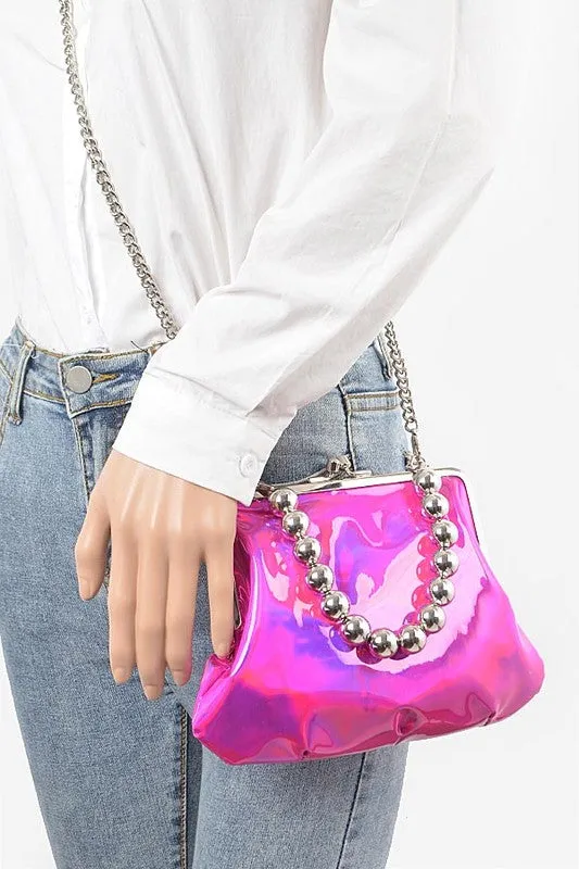 Metallic Mirrored Top Handle Swing Clutch Bag