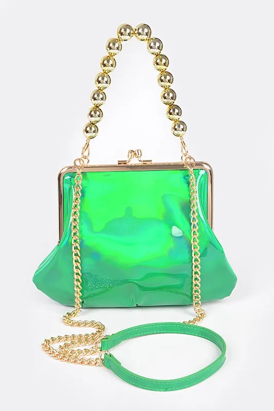 Metallic Mirrored Top Handle Swing Clutch Bag