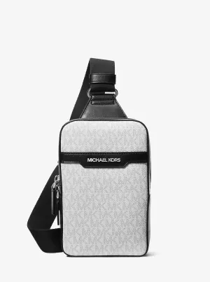 Micheal Kors Cooper Medium Signature Logo Sling Pack Bright Wht