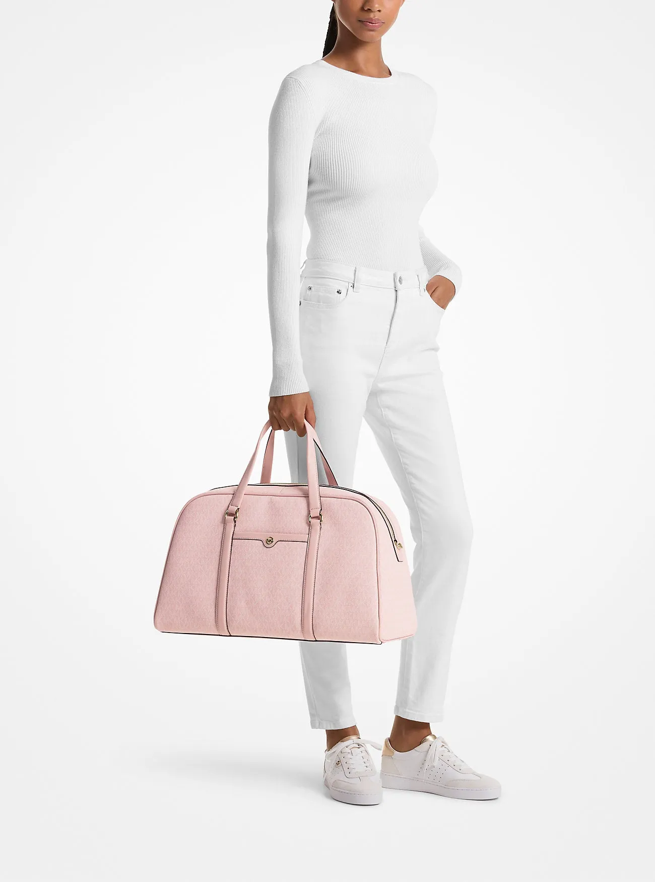 Micheal Kors Jet Set Travel Extra-Large Signature Logo Weekender Bag Lt Powder Blush