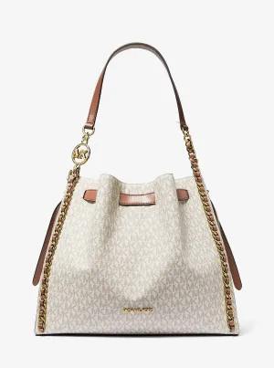 Micheal Kors Mina Large Signature Logo Chain Shoulder Bag Brown