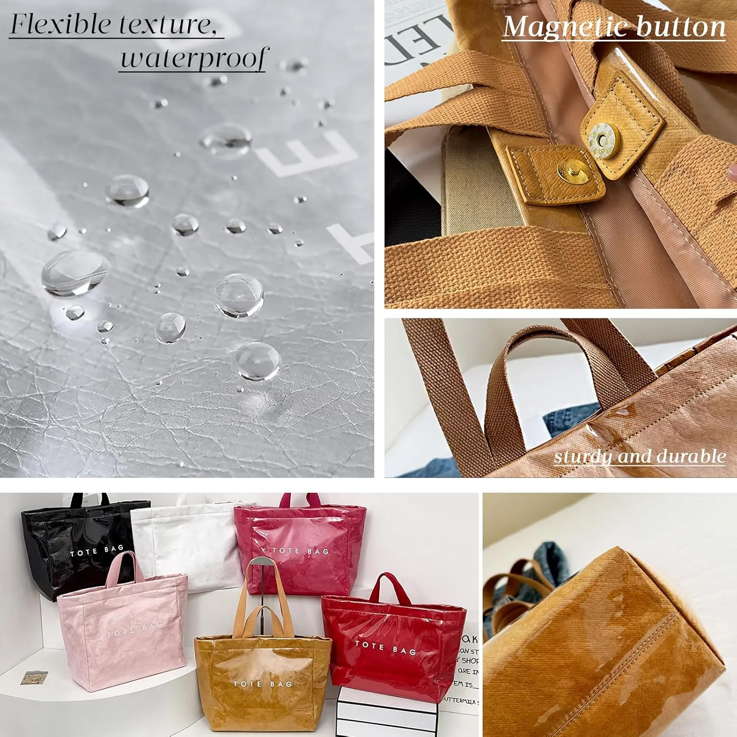 MINGRI Large Tote Bags for Women PVC Clear Totes Bag Plastic Carry All Bag Kraft Paper Shoulder Handbag Hobo for Work Travel