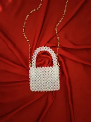 Mini White Beaded Crossbody Bag