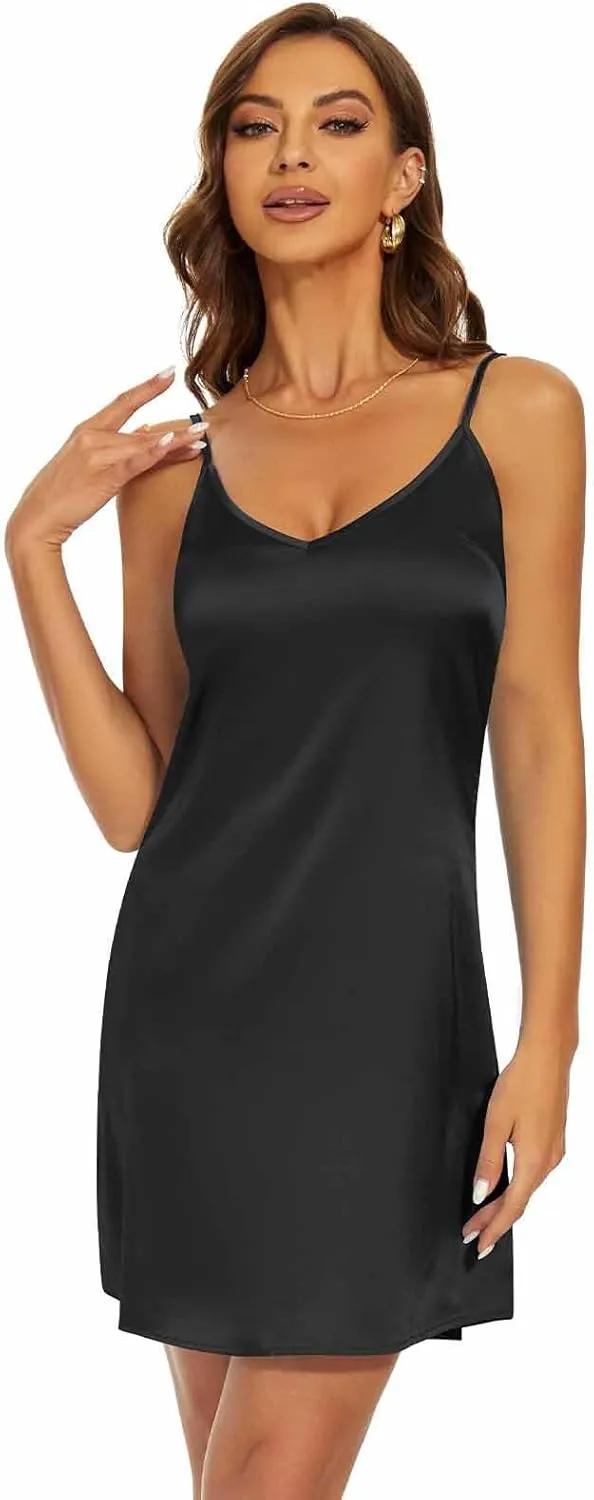 Miqieer Women's Long Silky Tank Top Adjustable Spaghetti Strap Camisole Slip Dress