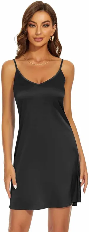 Miqieer Women's Long Silky Tank Top Adjustable Spaghetti Strap Camisole Slip Dress